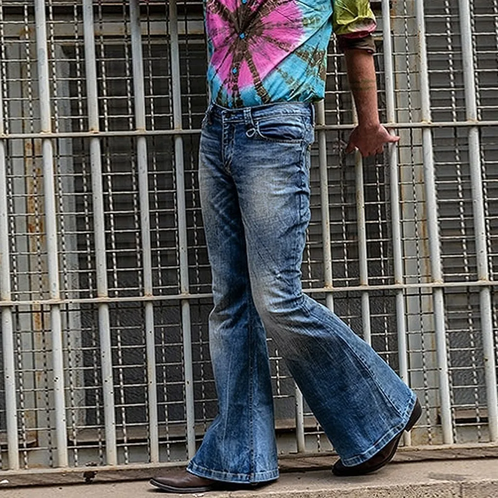 Мужские большие расклешенные джинсы модные свободные прямые джинсовые брюки