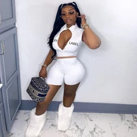 ueteey letter printes ribbed crop top and shorts set two piece set skinny bodycon sexy party outfits streetwear