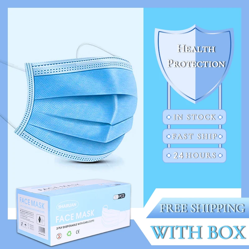 3-слойная маска для лица одноразовая эластичная Ушная петля Пылезащитная