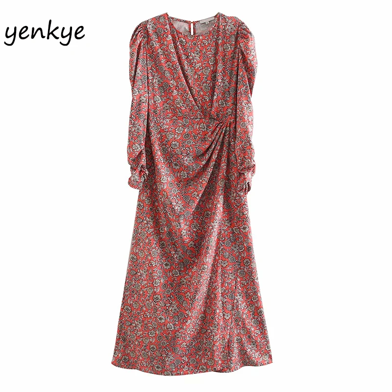 Фото Женское асимметричное платье с цветочным принтом повседневное винтажное