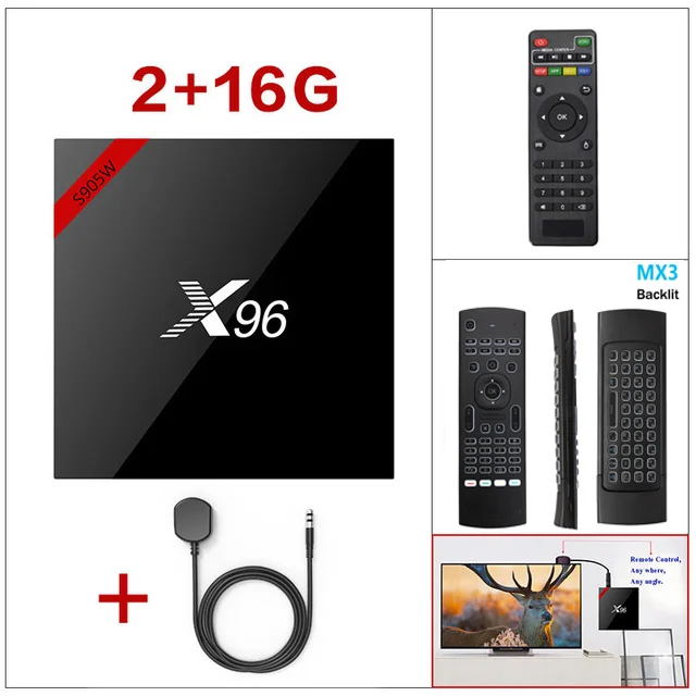 X96 S905W Смарт ТВ приставка Android 7,1 ТВ приставка Amlogic X96 W 2,4 GHz WiFi HD 4K медиаплеер - Цвет: 2GB 16GB Backlit MX3