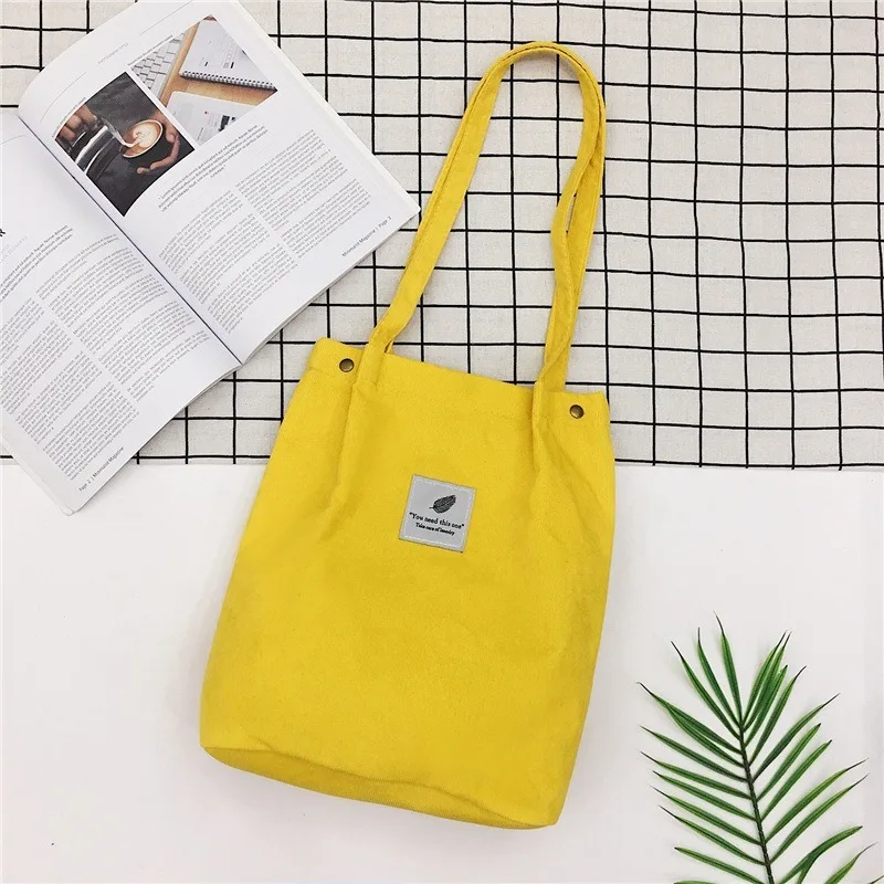 

Women Corduroy Shopping Bag Female Canvas Cloth Shoulder Bag Environmental Storage Handbag Reusable Foldable Eco Grocery Totes