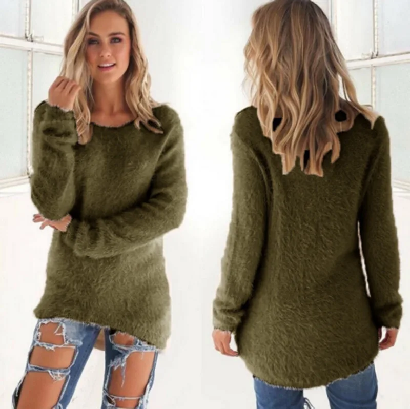 

Women's Autumn and Winter Fashion Solid Color Long-Sleeved Sweater Top