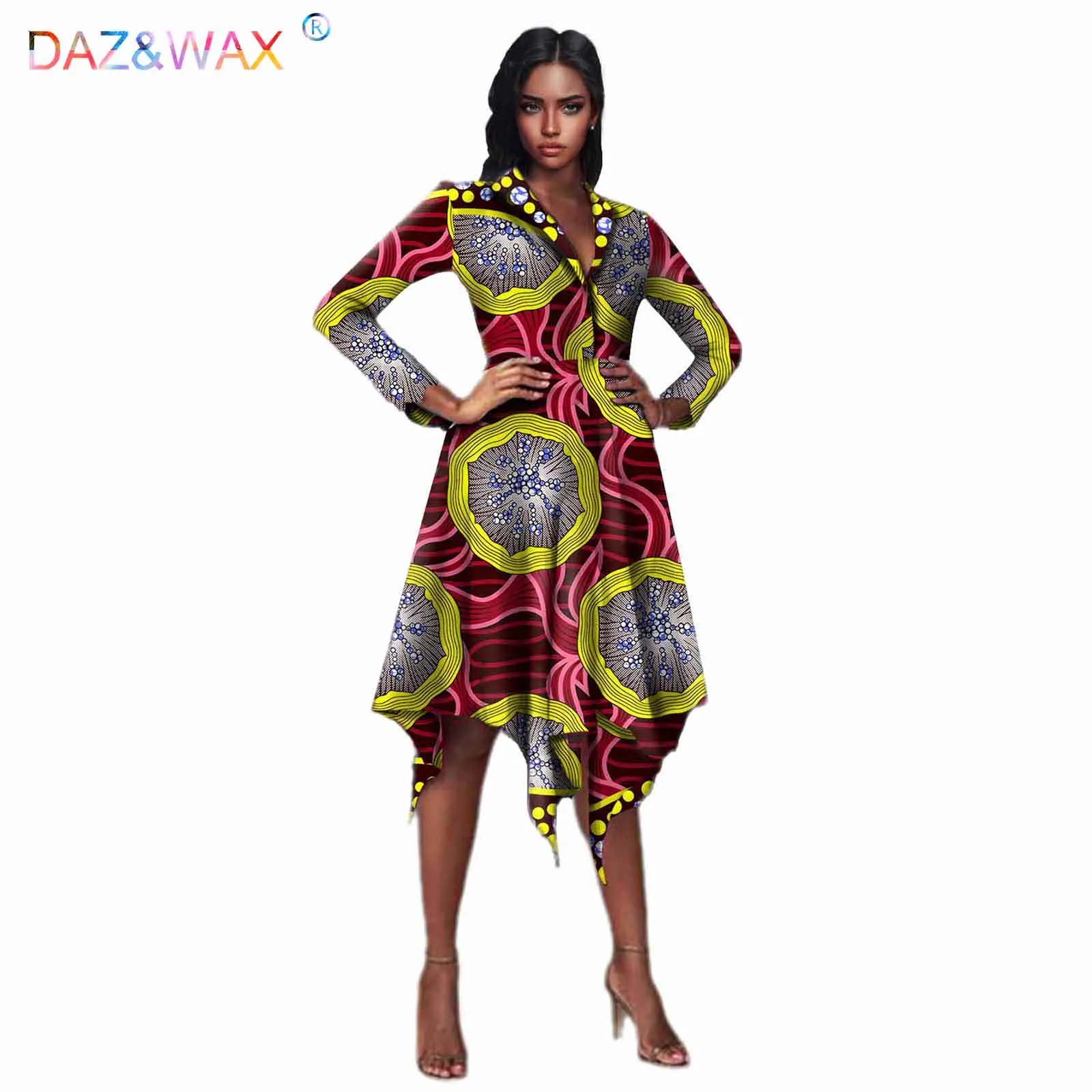 African Fashion Boycon dress for Women long sleeve Notched clothes Irregular hem Femme Robe Ball Gown Plus Size VestidosV2125017