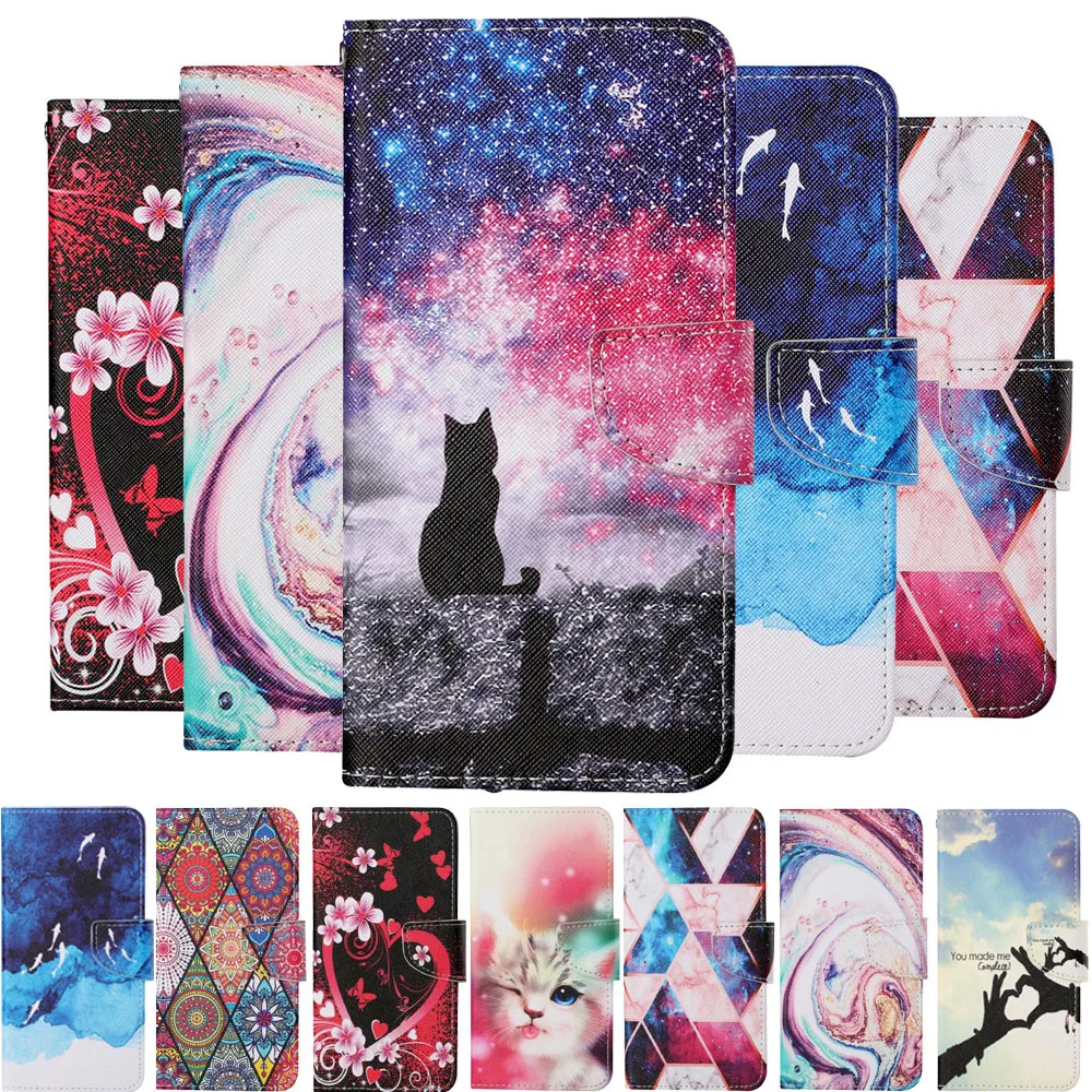 Book Flip Card Slot Wallet Leather Case For VIVO Y20 Y30 Y50 Y12 Y17 Y15 Y11 Y91 Y95 Y91i Cat Starry Sky Painted Cover