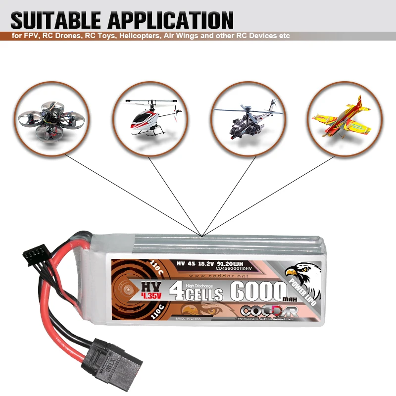 

CODDAR 6000mah 110C 15,2 V 4S HV Lipo батарея с XT60 XT90 T разъем для радиоуправляемого вертолета квадрокоптера FPV гоночного дрона запчасти