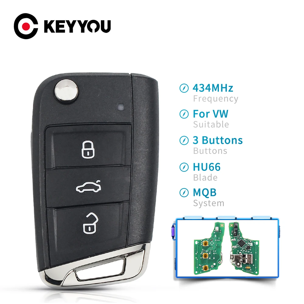 

Ключ дистанционного управления KEYYOU для VW, Volkswagen MQB, Golf VII, Golf 7, MK7, Skoda Octavia A7, 3 кнопки, чип 434 МГц ID48, ключ дистанционного управления автомобилем ...