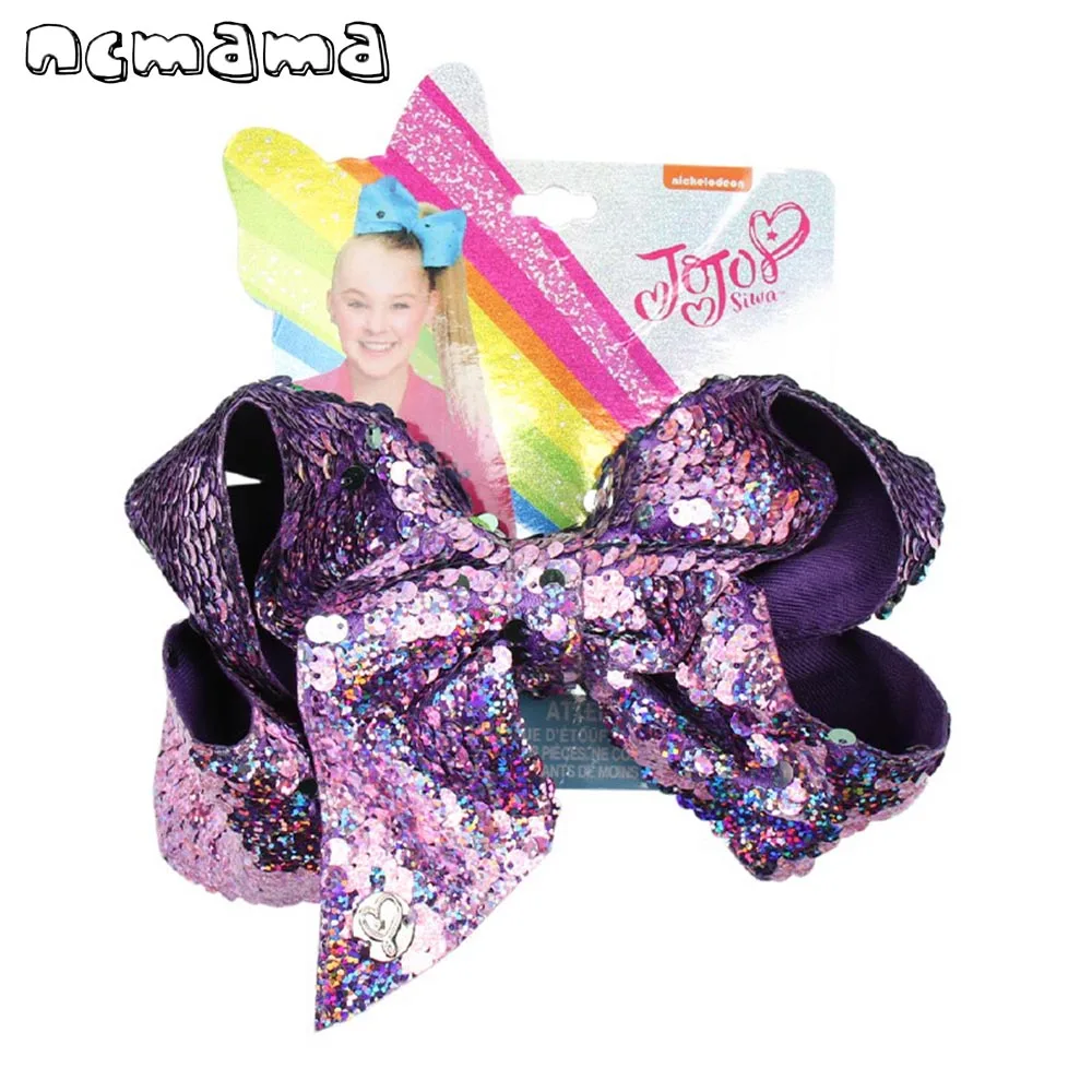 7 ''jojo siwa банты для девочек лазерной Русалка Реверсивный бант с пайетками