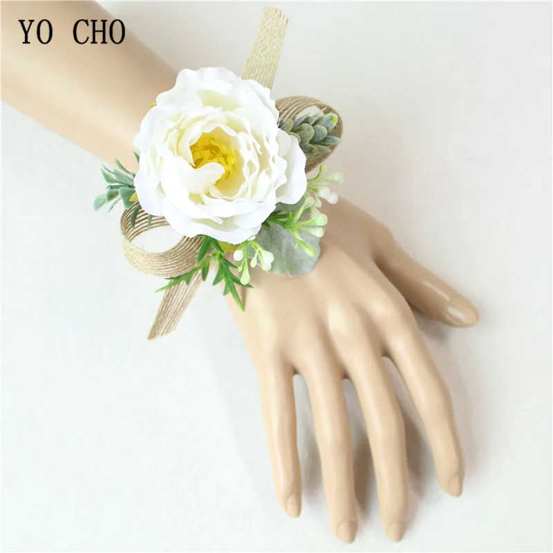 wrist corsage-B Йо Чо искусственный цветок Мужская бутоньерка, жених бутоньерка Buttonhole свадебный цветок на запястье Шелковая Роза украшение для свадьбы аксессуары для планировщика - Цвет: wrist corsage-B
