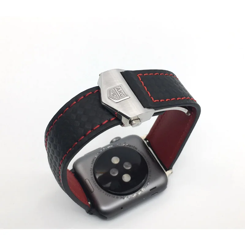 Ремешок AKGLEADER из углеродного волокна и натуральной кожи для часов Apple Watch Series 4 5 40 мм 44 мм серия 3 2 браслет на запястье 38 мм 42 мм