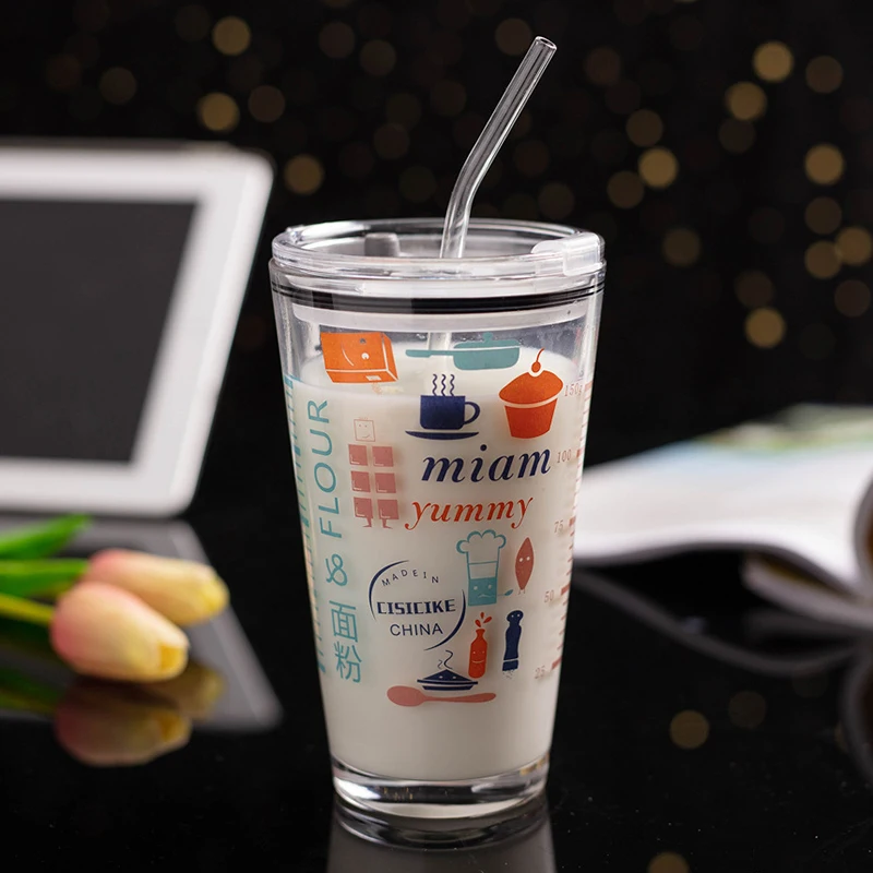 460 мл 2 шт мультяшная кофейная чашка милая портативная стеклянная стакан для чая