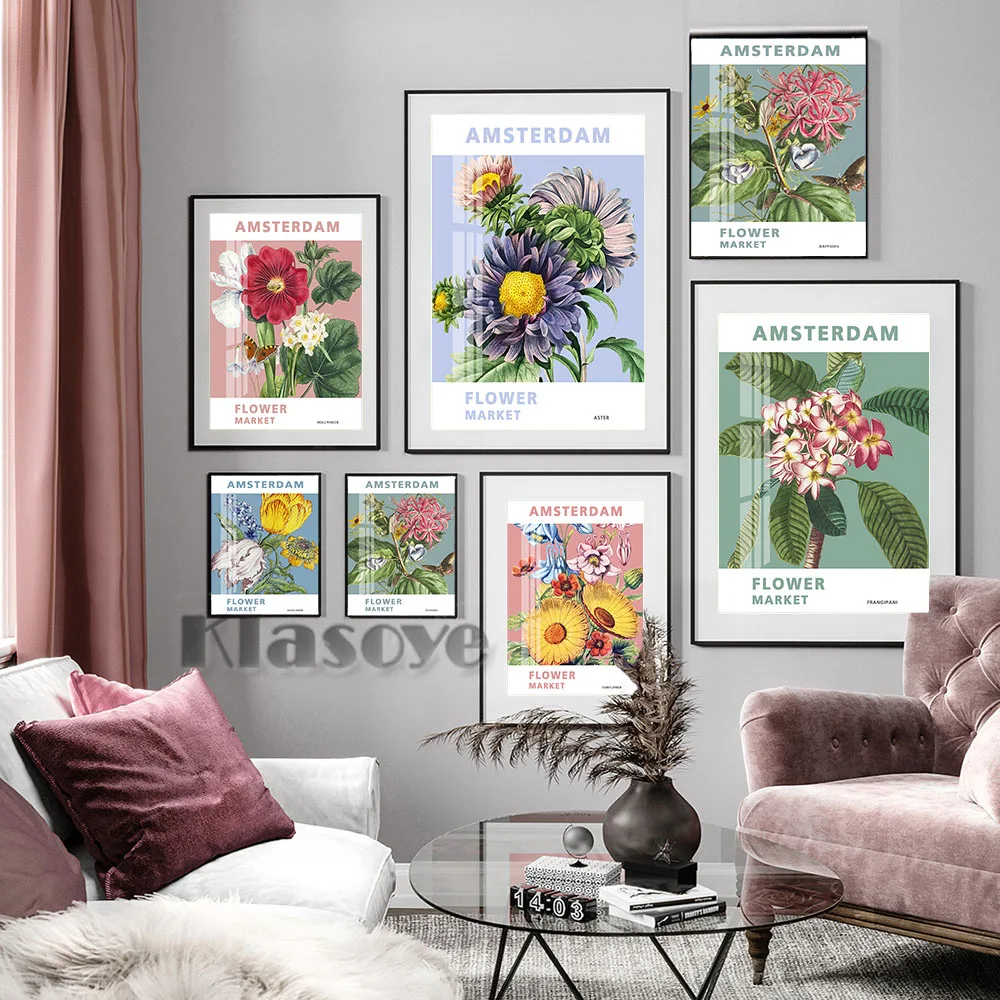 

Flower Market Amsterdam Vintage Art Exhibition Museum Prints Poster Botanical Retro Canvas Painting Wall Stickers Home Decor