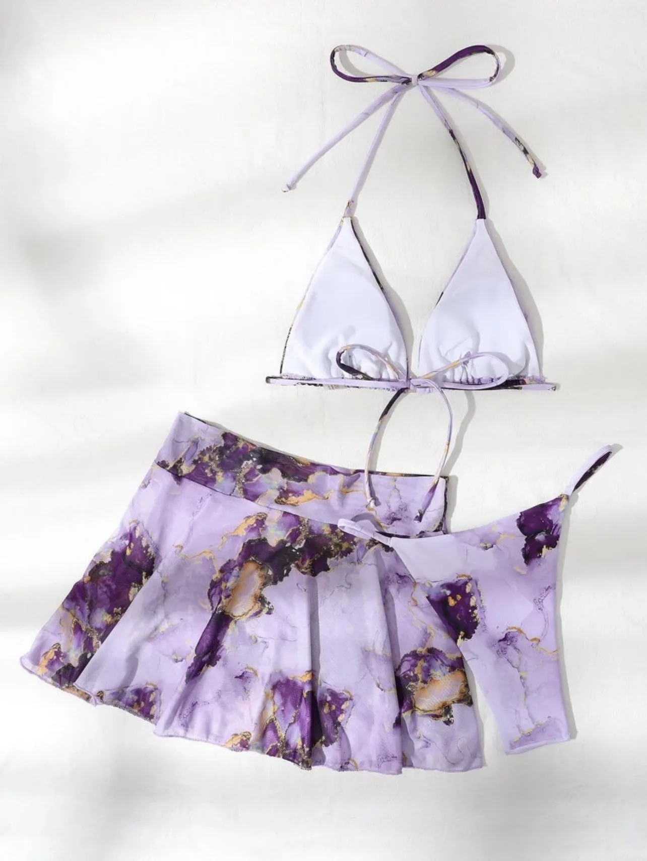 Бикини-бандо 2022 пурпурный купальник с принтом женские юбки комплект из 3