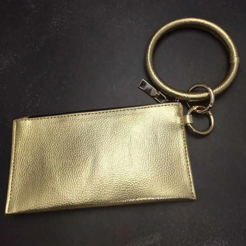 gold Круглый браслет из искусственной кожи, кошелек, клатч для телефона, браслет, брелки браслеты для женщин, девушек, украшения в подарок на год - Окраска металла: gold