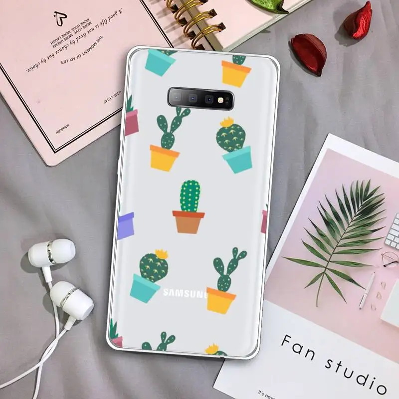 

Lovely kawaii Cartoon cactus Phone Case Transparent For Samsung Galaxy S A 5 7 8 9 2015 20 edge plus 10 e lite 2019