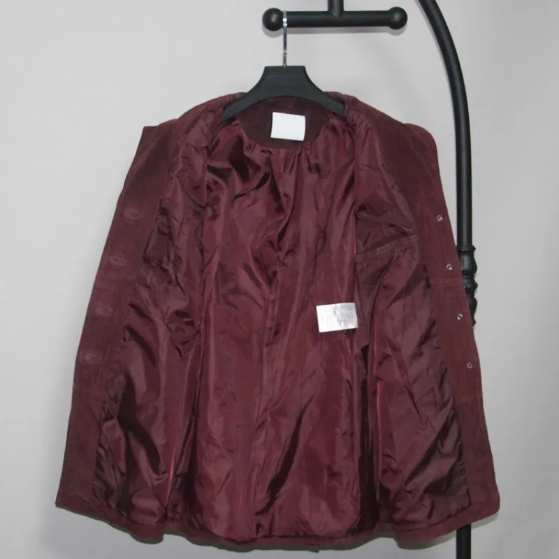 

Vintage Pig Suede Jacket Female Elegant Slim Fit Belt Medium Long Windbreakers Elegant Office Lady Single Breasted Outerwear