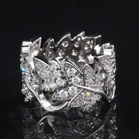 new arrival silver color leaf rings with bling zircon stone for women wedding engagement ring fashion jewelry 2021