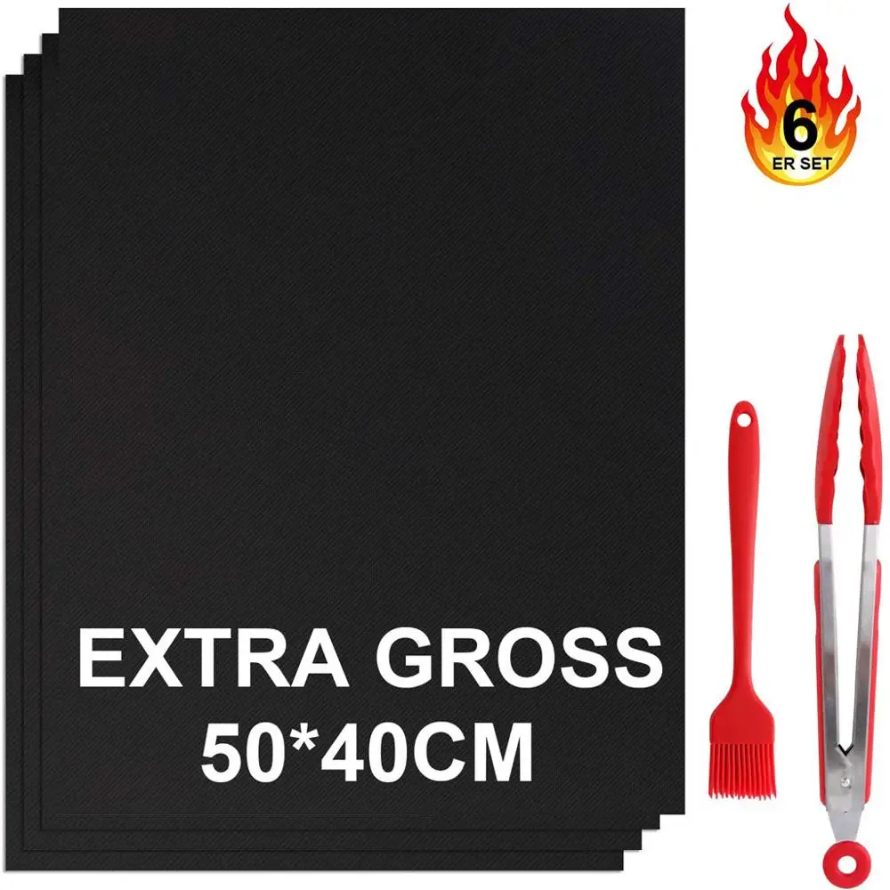 

50х40см многоразовый черный Гриль коврик с 4 комплектами ковриков для угля и 1 щетка 1 зажим Kicthen & Инструменты для барбекю и jw