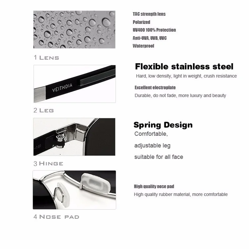 Мужские солнцезащитные очки авиаторы VEITHDIA модные голубые зеркальные с