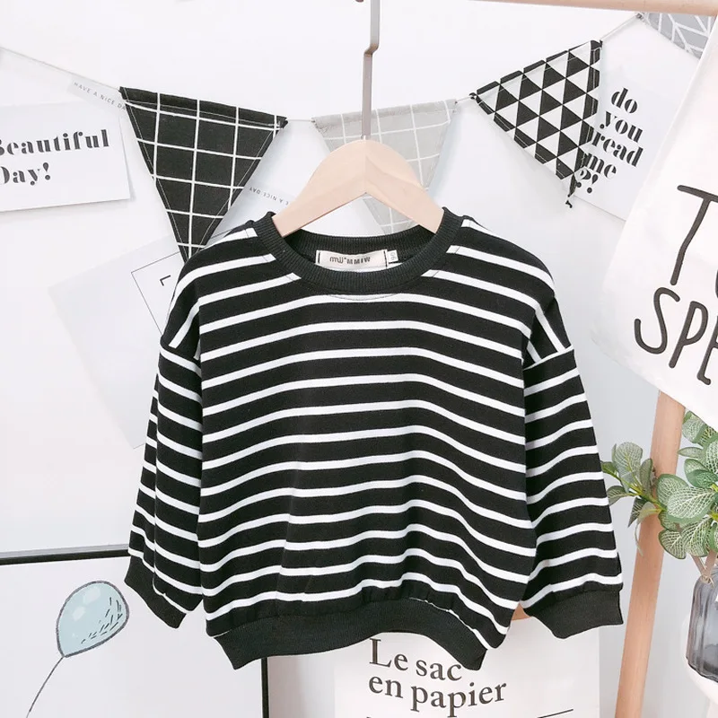 Толстовка в полоску с длинным рукавом для маленьких мальчиков детская одежда на