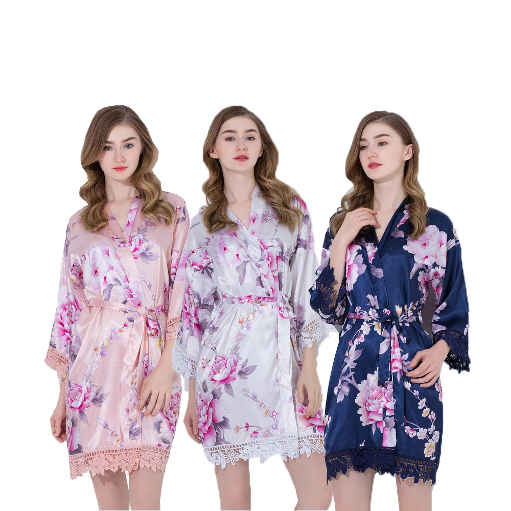YUXINBRIDAL халаты с цветочным принтом с кружевной отделкой цветочный атласный Шелковый Свадебный невесты кимоно для невесты Халаты вечерние халат атласный 02