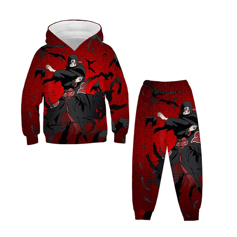 

Akatsuki Cloud Symbols Printed Sweatshirt Set Boys And Girls Japanese Anime Streetwear Harajuku Customized Hoodie Sweater Set