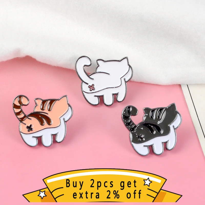 QIHE JEWELRY Cat Butt Pins Black White Orange Brooches Tabby cat Lapel pins Kitty Badges Gift for lover | Украшения и аксессуары