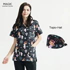 Красивая блузка с принтом, рабочий топ с коротким рукавом и карманами, рабочая одежда для диетолога, лабораторные рубашки, топ для медицинских работников