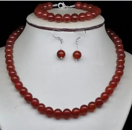

Lovely 8MM Red jade Set necklace &bracelet &earring