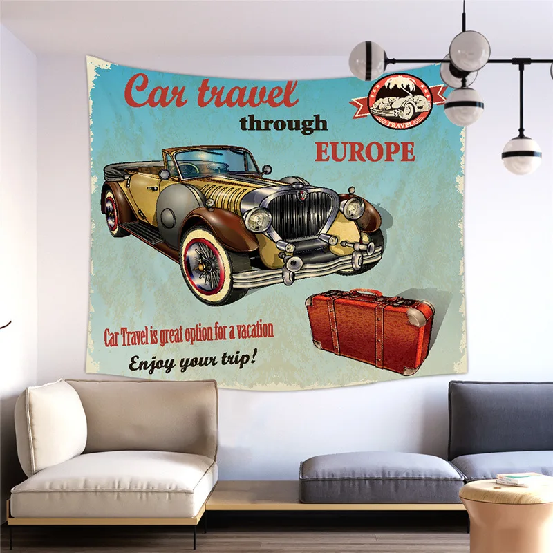 

Retro American Car Poster Polyester Fleece Tapestry Printing Wall Hanging Home Decoration Wall Tapestry