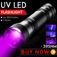 2000lm led uv flashlight 18650 395nm ultraviolet torch t6 purple light rechargeable zoom black light pet urine stains detector