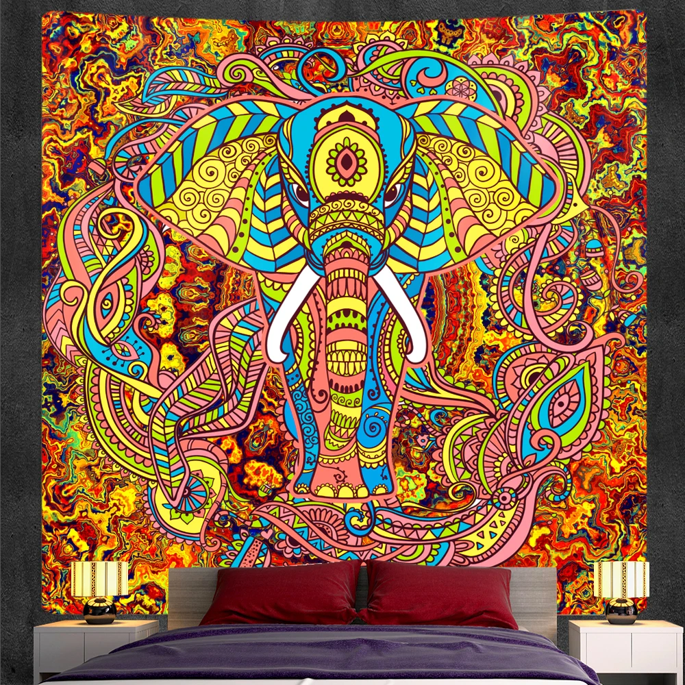 Гобелен с индийским слоном богемным стилем изображением мандалы большого