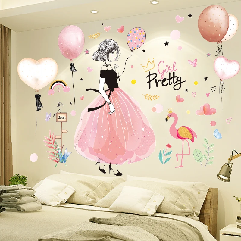 

[SHIJUEHEZI] Cartoon Girl Wall Stickers DIY Balloons Wall Decals for Kids Rooms Baby Bedroom Children Nursery Home Decoration