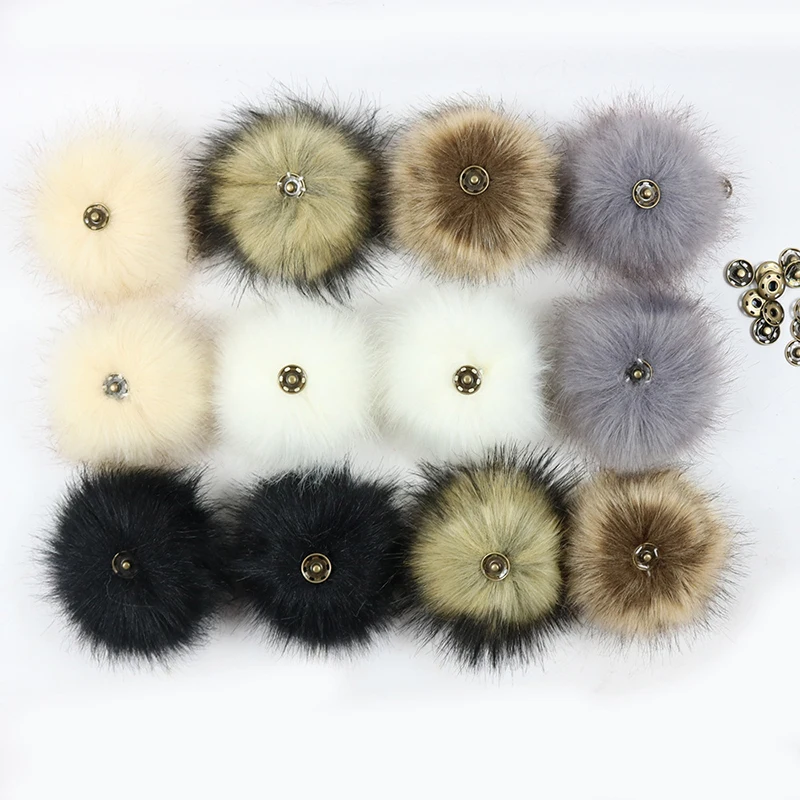 1PC 8cm Fluffy Faux Fox fur Pompoms with Press Stud/Button or Elastic Loop for Beanie knitting Hat Women Bag DIY Accessorsories - купить по