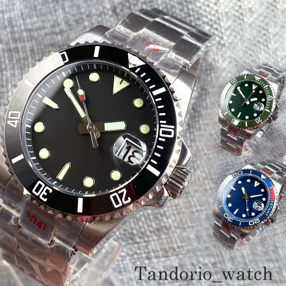 

40mm NH35 Automatic Mens Watch Sterile Black Blue Green Dial Sapphire Glass Luminous Index Oyster Bracelet Ceramic Bezel Insert