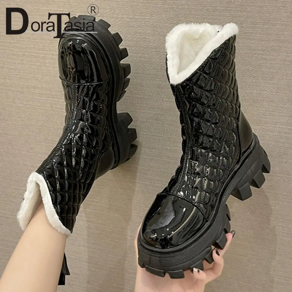 

DORATASIA New Female Winter Warm Snow Boots Fashion Zip Mixed Colors Chunky Heels Ankle Boots Women Casual Shoes Woman