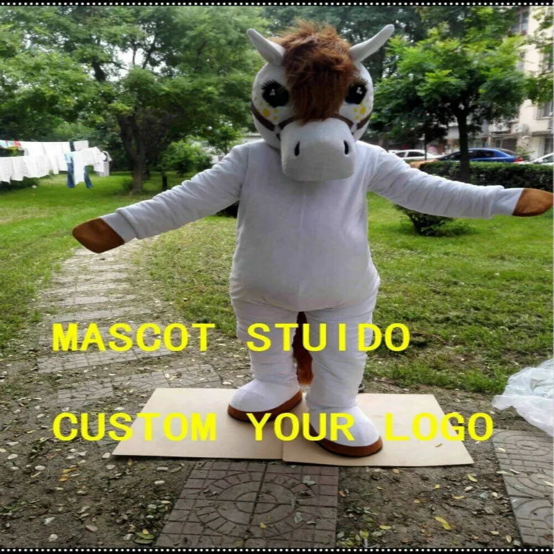 Белый костюм коня-маскота косплей вечерние платья для игр наряд взрослых