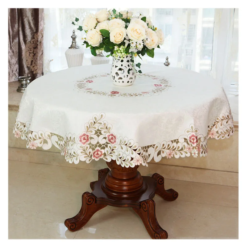 

Europe Floral Embroidered Tablecloth Beige Wedding Table Cloth Oval/Round/Rectangle Dinning Table Cover Tablecloths For Kitchen