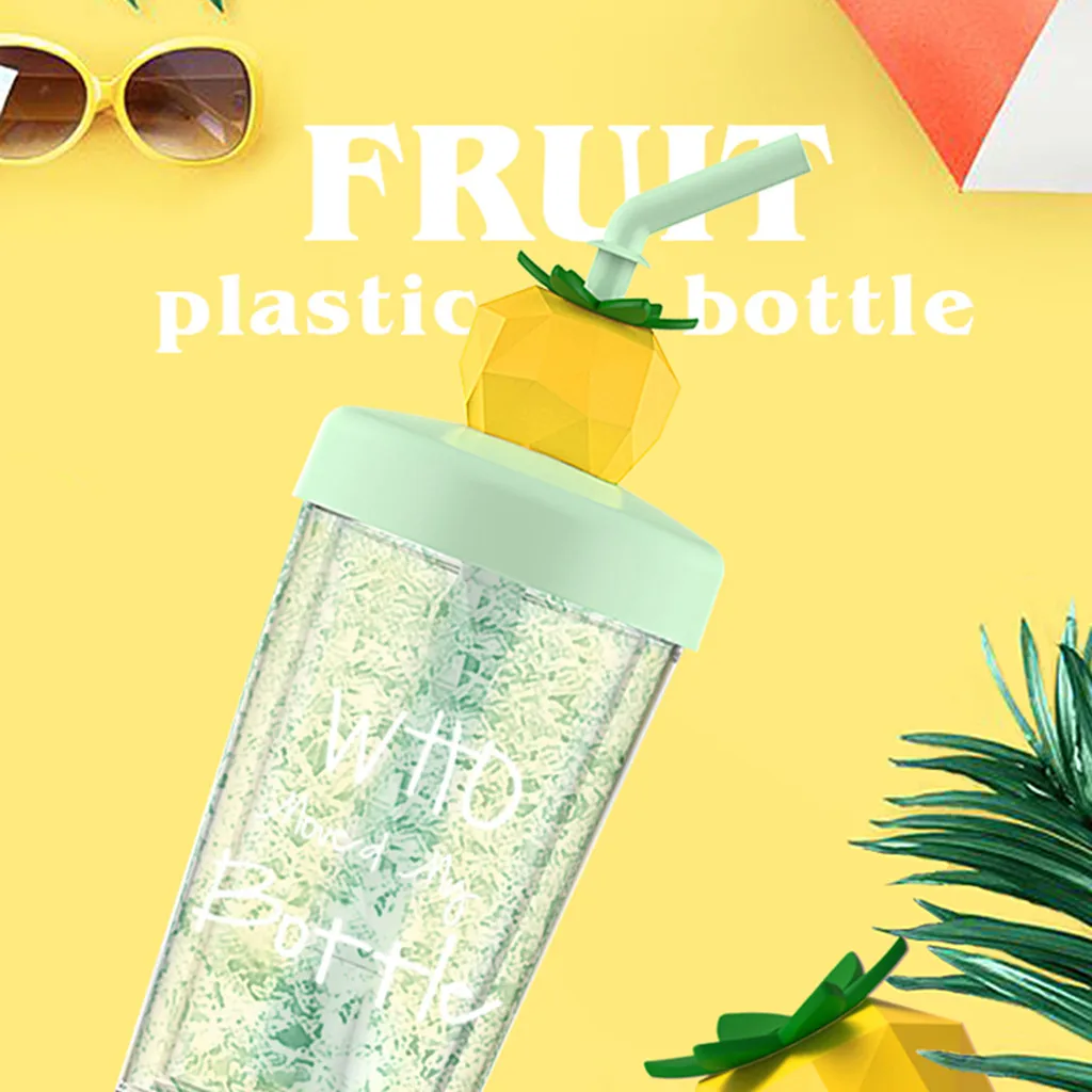 

Summer Fruit Printed Portable Straw Cup Cold Water Bottle Drinkware Summer fruit ice cup straw plastic gift cup A1