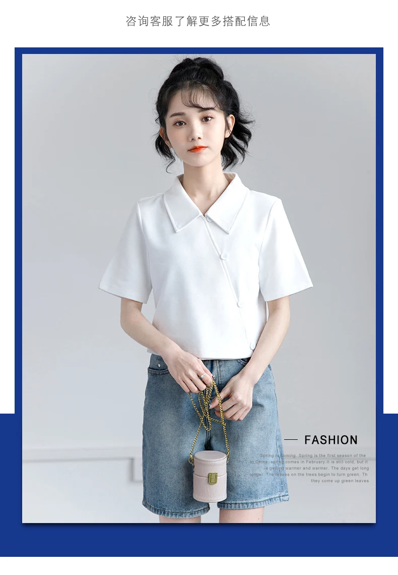 

2021 Summer New High Waist Polo Shirt Niche Design Shirt Small Shirt Irregular Short Top