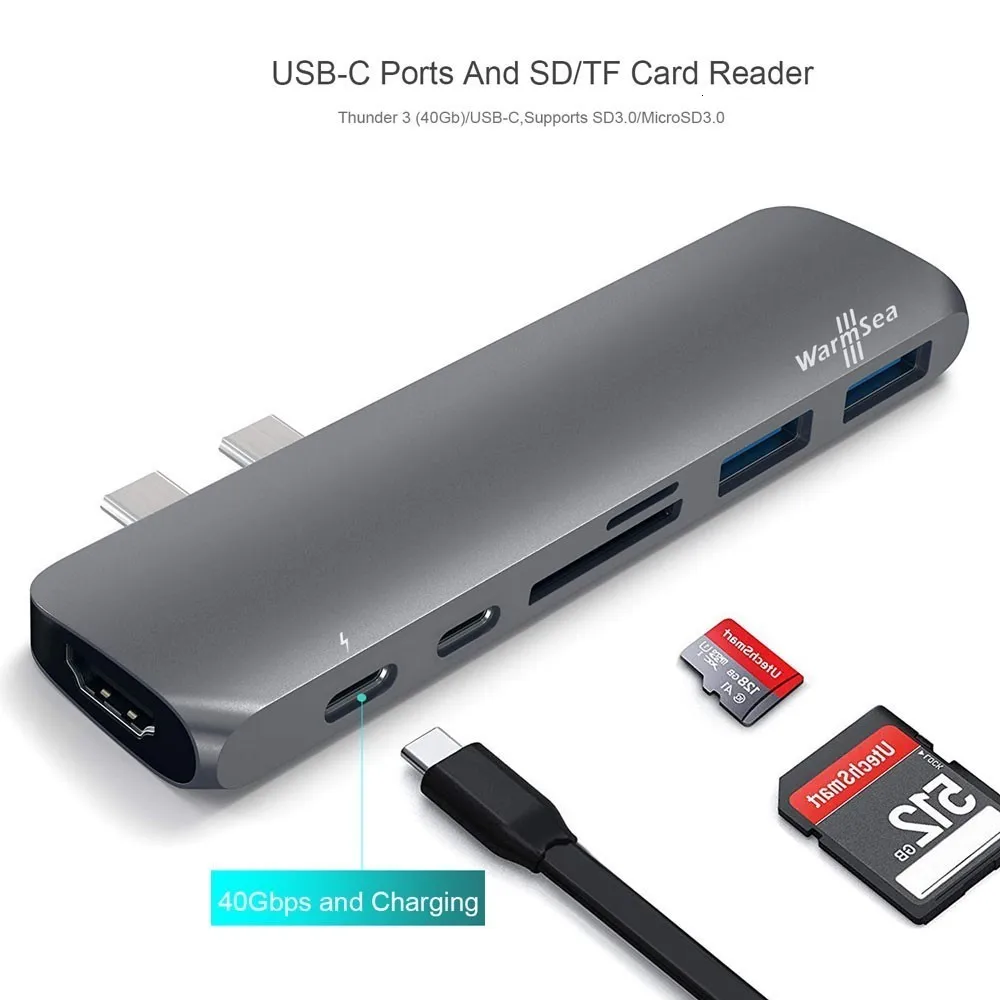 USB C концентратор type C адаптер HDMI 4 K Thunderbolt 3 сплиттер USB-C док-станция с USB 3,0 TF считыватель SD карт PD RJ45 для MacBook Pro Air