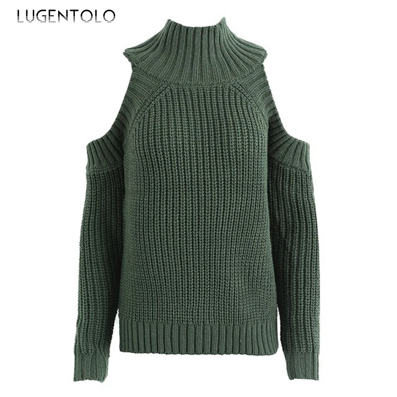 

Lugentolo Women's Knitted Sweater Autumn Loose Solid Color Off-Shoulder Sexy Long Sleeve Casual Female Fashion Sweater