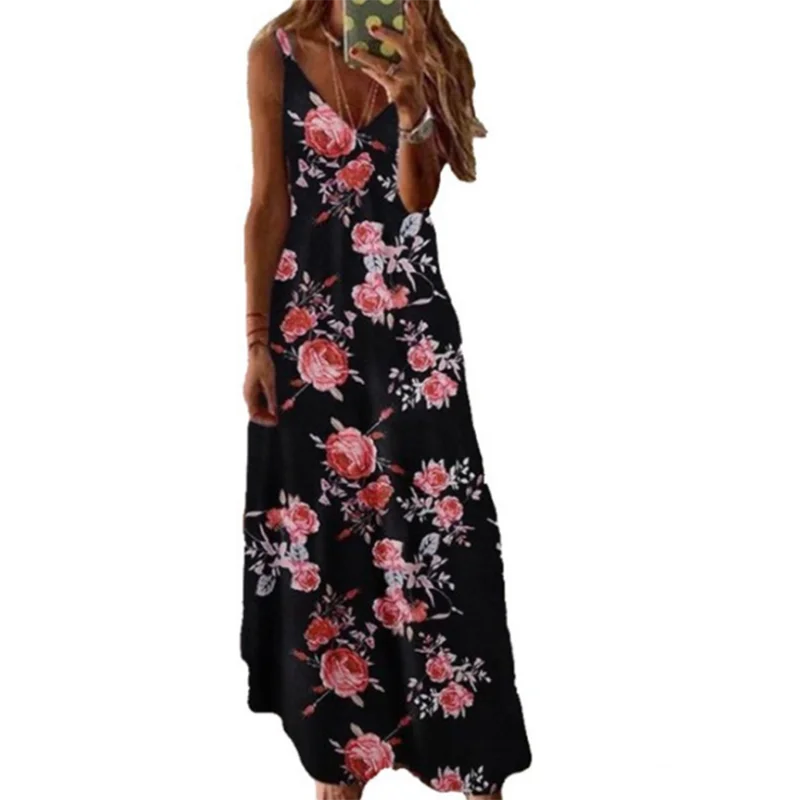 

Summer Elegant Sexy Beach Long Dress Women Print Flowers Polka-dot Strap Ladies Halter Boho Dress Women Vestidos Fashion