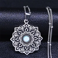 flower of life stainless steel moonstone statement necklace women black silver color charm necklace jewelry collier n3269s04