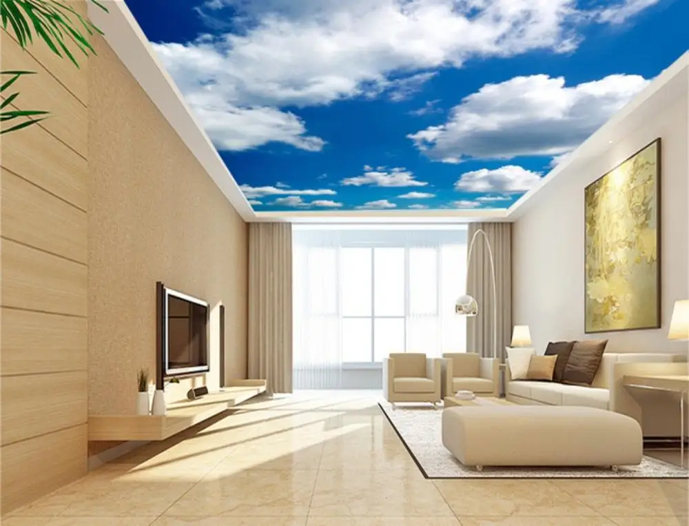 Ceiling Murals Wall Art Painting Living Room Bedroom Backdrop Wallpaper 3D White clouds blue sky mural ceiling | Обустройство дома