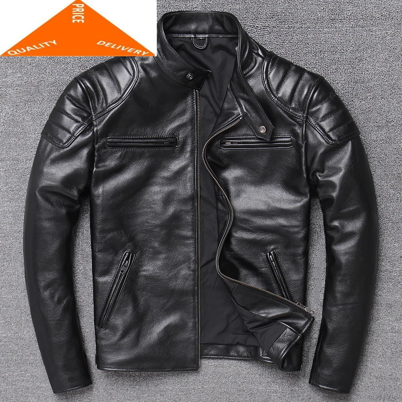 

Men Genuine Jacket Winter Clothes 2020 Motociclista Biker Real Cow Leather Coat Man Streetwear Fit Chaqueta W9857