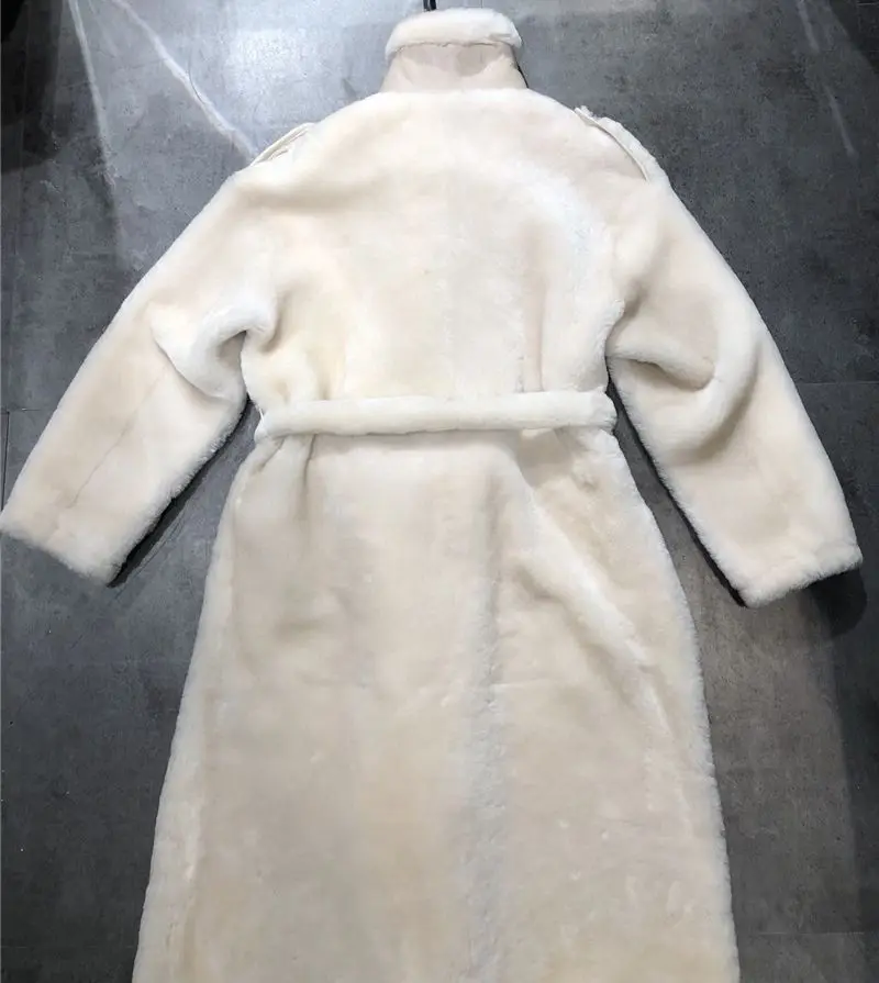 2022 Long Windbreaker Belt Double Faced Fur Real Fur Coat Winter Jacket Women Genuine Leather Natural Merino Sheep Fur