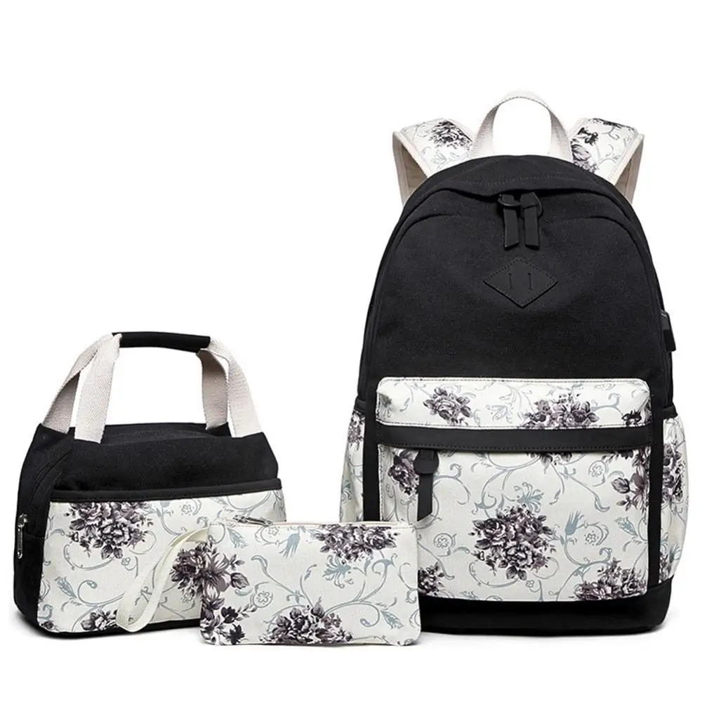 Новинка, 3 шт./комплект, женские рюкзаки, школьные рюкзаки для девочек, винтажный цветочный принт, холщовая школьная сумка, большой рюкзак дл...