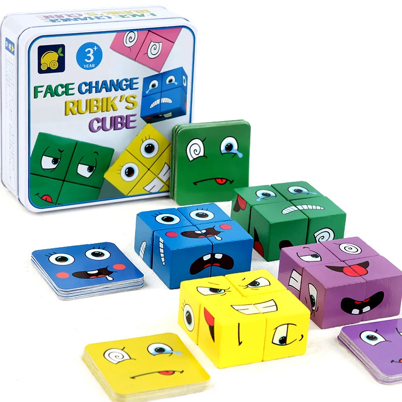 

Children Bebe Puzzle Wooden Expression Blocks Montessori Educational Face Changing Matching Thinking logic Games Geometry Jigsaw