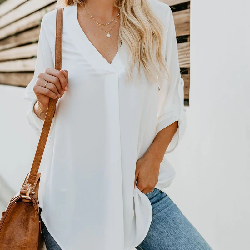 Блузка Женская Базовая с V-образным вырезом осенняя | одежда